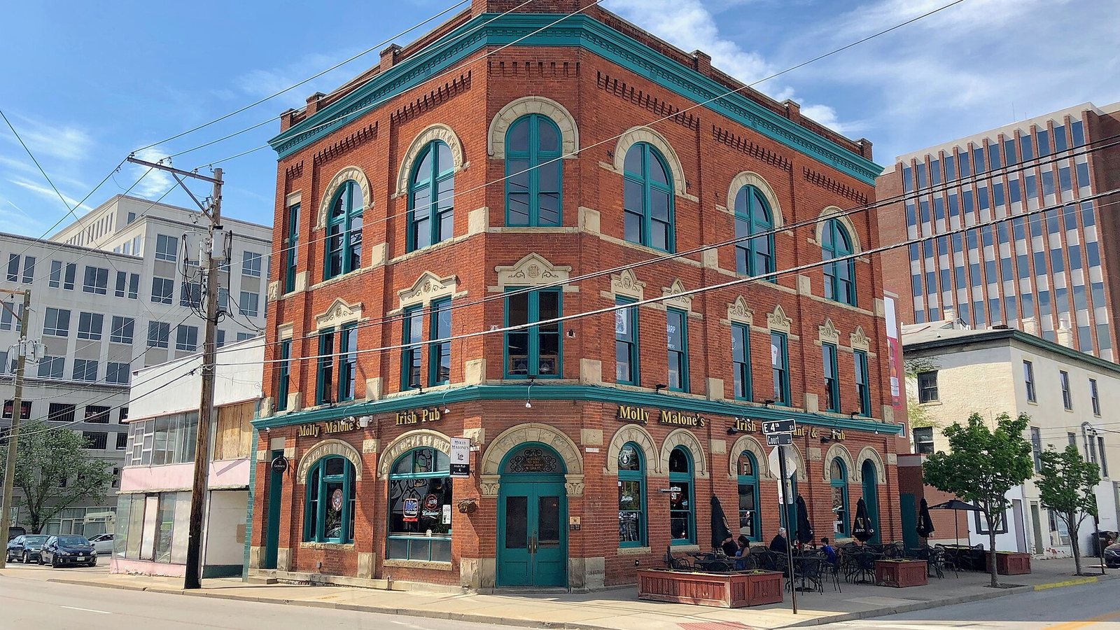 Historic brick rowhouses in Covington, Kentucky near the Ohio River